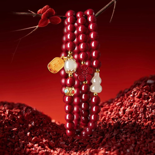 保真硃砂手串女三圈彿珠福祿手鏈晶體砂多圈護身福紫金砂多圈禮物