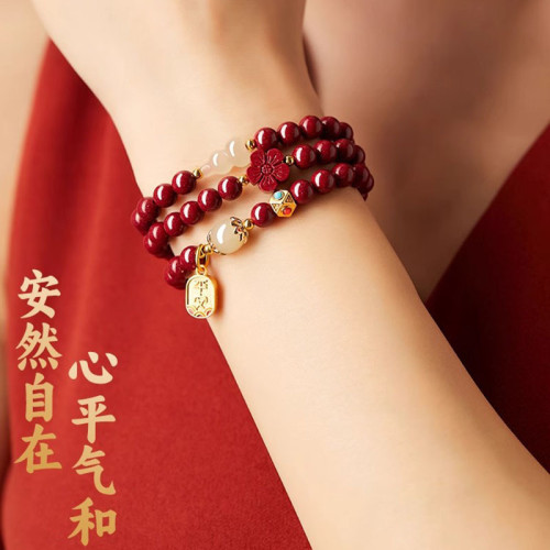 保真硃砂手串女三圈彿珠福祿手鏈晶體砂多圈護身福紫金砂多圈禮物