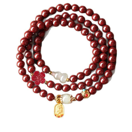 保真硃砂手串女三圈彿珠福祿手鏈晶體砂多圈護身福紫金砂多圈禮物