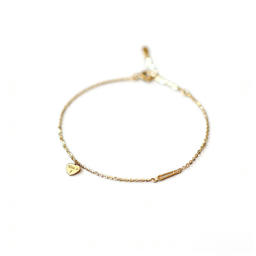 S925純銀鍍14K金細手鏈女款 氣質百搭簡約英文愛心別針迷你手飾品 S925純銀鍍14K金細手鏈女款 氣質百搭簡約英文愛心別針迷你手飾品