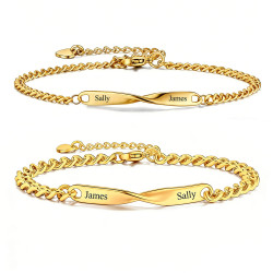 莫比烏斯情侶手鏈鋼牌個性刻字鏈條可調節手鏈金色鋼牌刻字手鏈