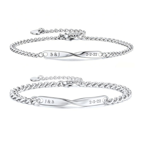 莫比烏斯情侶手鏈鋼牌個性刻字鏈條可調節手鏈金色鋼牌刻字手鏈