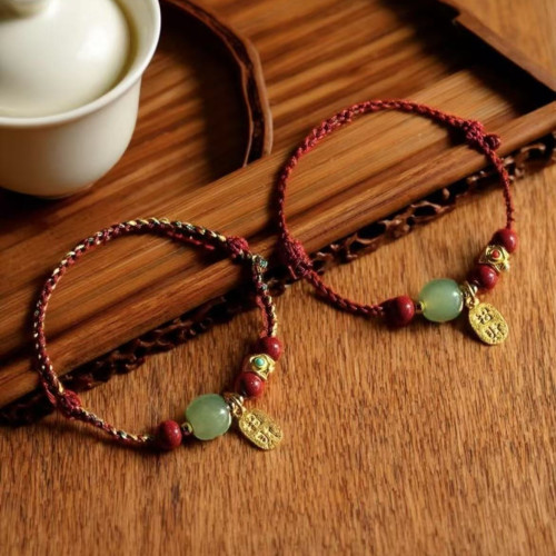 馬年本命年手鏈編織手繩硃砂和田玉手工紅繩福牌手串男女高檔禮物