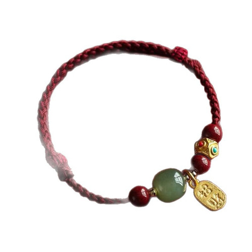 馬年本命年手鏈編織手繩硃砂和田玉手工紅繩福牌手串男女高檔禮物