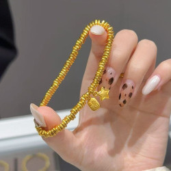 小紅書同款復古金色納福星星盤纏手鏈女新中式碎銀幾兩簡約手串批