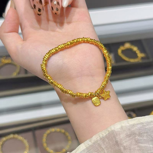 小紅書同款復古金色納福星星盤纏手鏈女新中式碎銀幾兩簡約手串批
