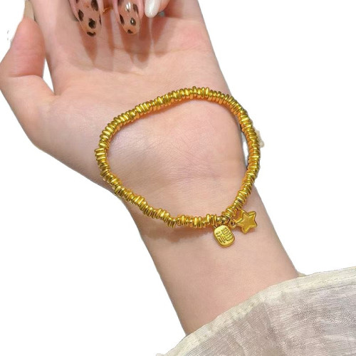 小紅書同款復古金色納福星星盤纏手鏈女新中式碎銀幾兩簡約手串批