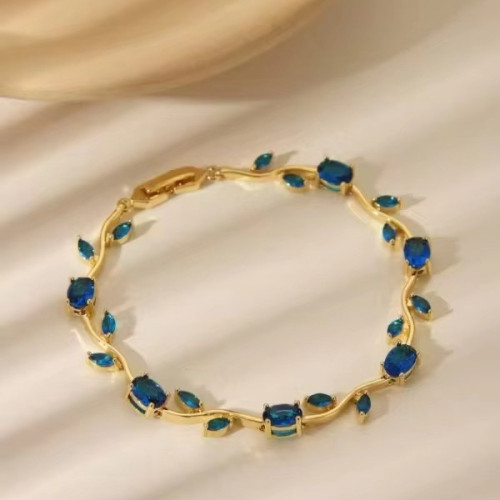 新款歐美簡約設計葉子形狀氣質小衆百搭銅鍍18k金手鏈彩