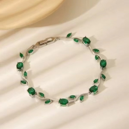 新款歐美簡約設計葉子形狀氣質小衆百搭銅鍍18k金手鏈彩