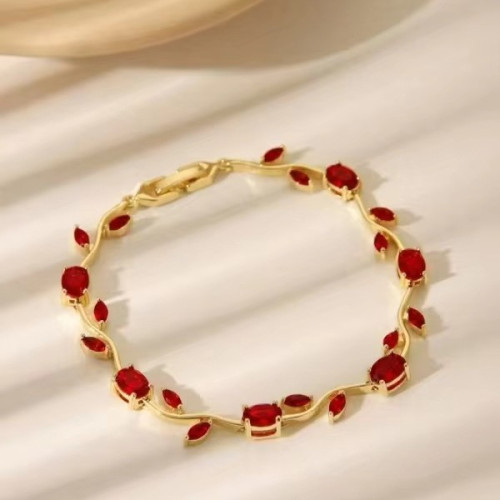 新款歐美簡約設計葉子形狀氣質小衆百搭銅鍍18k金手鏈彩