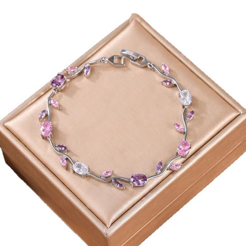 新款歐美簡約設計葉子形狀氣質小衆百搭銅鍍18k金手鏈彩