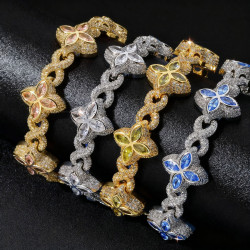 歐美鋯石鏈條手鏈項鍊男女通用嘻哈中古風繙蓋釦輕奢高級感