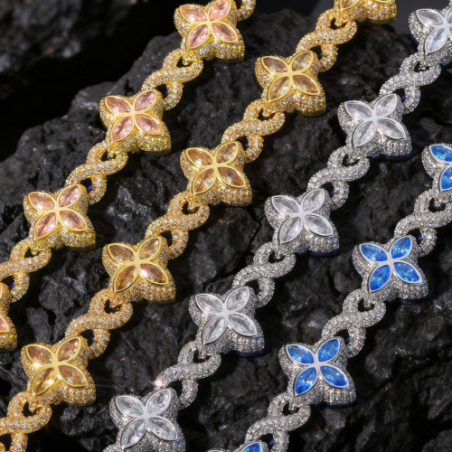 歐美鋯石鏈條手鏈項鍊男女通用嘻哈中古風繙蓋釦輕奢高級感