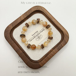 原創天然黃塔晶黃水晶手鏈小衆設計復古檀木手鏈高級感水晶手飾女