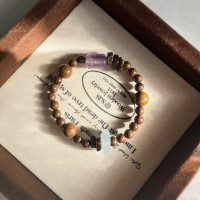 【陽光雨露】天然紫兔毛桶珠手串海藍寶平安釦金絲檀木復古簡約