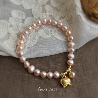 5A級強光淡水珍珠手鏈法式甜美鈴蘭花流蘇手串時尚閨蜜手飾高級感