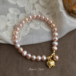 5A級強光淡水珍珠手鏈法式甜美鈴蘭花流蘇手串時尚閨蜜手飾高級感