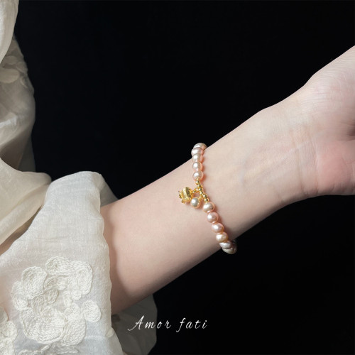 5A級強光淡水珍珠手鏈法式甜美鈴蘭花流蘇手串時尚閨蜜手飾高級感