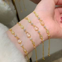 vintage輕奢風千金老錢風水沫玉高透手鏈電鍍18k金小衆高級感手飾