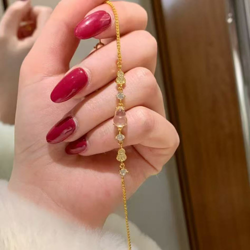 vintage輕奢風千金老錢風水沫玉高透手鏈電鍍18k金小衆高級感手飾