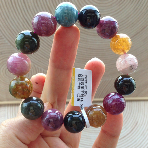 超大尺寸天然碧璽手鏈巴西原石老礦料招財旺夫轉運一圖一物配證書