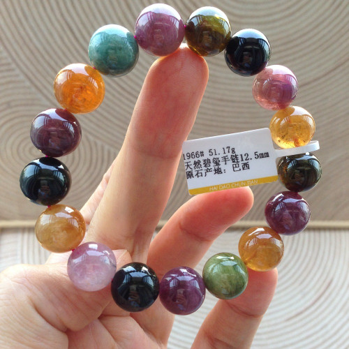 超大尺寸天然碧璽手鏈巴西原石老礦料招財旺夫轉運一圖一物配證書