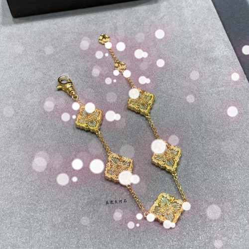 高版V金 布契四葉 草天河石手鏈鍍18K玫瑰金拉提歌劇院琺瑯白貝母