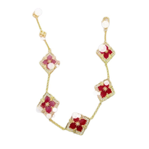 高版V金 布契四葉 草天河石手鏈鍍18K玫瑰金拉提歌劇院琺瑯白貝母