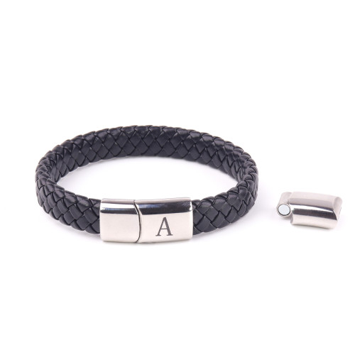 延長釦手鏈三節磁釦黑色皮革手鏈男女不鏽鋼磁釦26字母皮革手鏈 延長釦手鏈三節磁釦黑色皮革手鏈男女不鏽鋼磁釦26字母皮革手鏈