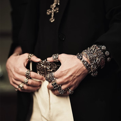 克羅心手鏈龐克十字架滿花霸氣做舊寶劍嘻哈搖滾時尚粗手鏈男士款