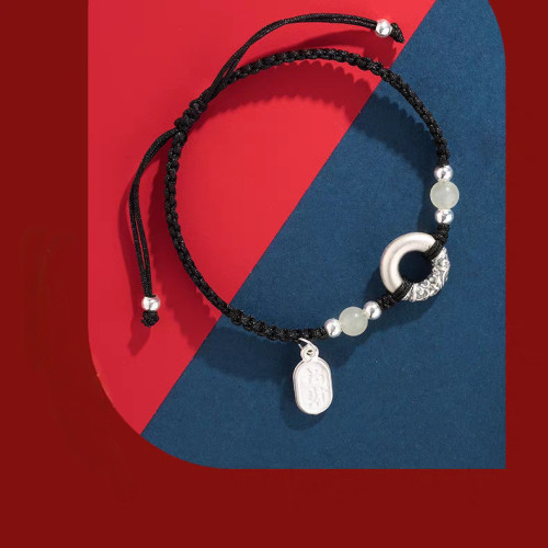 足銀999招財納福平安釦手鏈紅繩情侶手繩編織繩手飾繩子國風男女