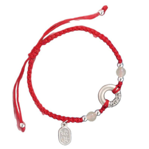 足銀999招財納福平安釦手鏈紅繩情侶手繩編織繩手飾繩子國風男女