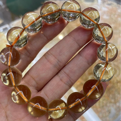 天然黃水晶手串濃鬱巴西料檸檬水晶圓珠手鏈高級招財黃水晶項鍊批