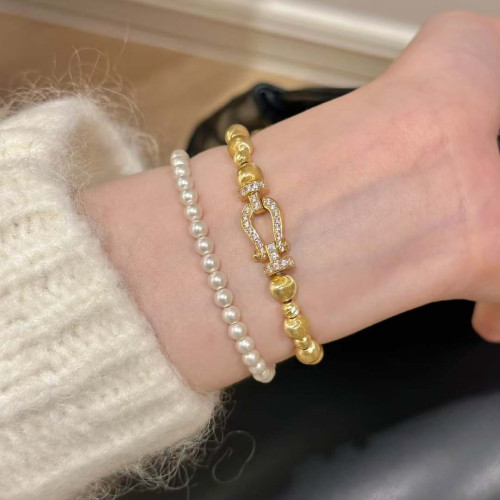 小紅書輕奢中古馬蹄釦貓眼手鏈鍍金女復古時尚精緻高級感氣質珠寶