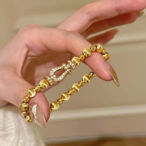 小紅書輕奢中古馬蹄釦貓眼手鏈鍍金女復古時尚精緻高級感氣質珠寶