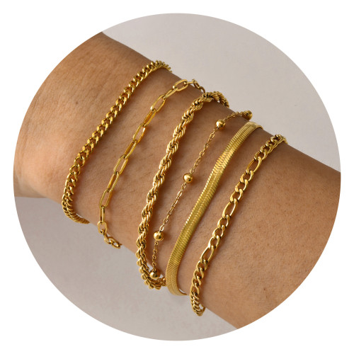 套裝鏈條 不鏽鋼手鏈女士INS風金色曡戴時尚個性飾品 BR-1609 套裝鏈條 不鏽鋼手鏈女士INS風金色曡戴時尚個性飾品 BR-1609