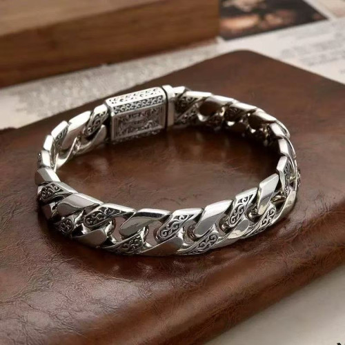 霸氣高級感精工唐草紋龐克手鏈個性男復古歐美風復古嘻哈手鏈