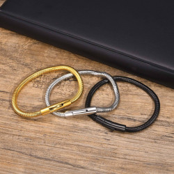 不鏽鋼按釦圓蛇鏈粗手鏈男士時尚飾品 首飾 泉谿水 BR-1857