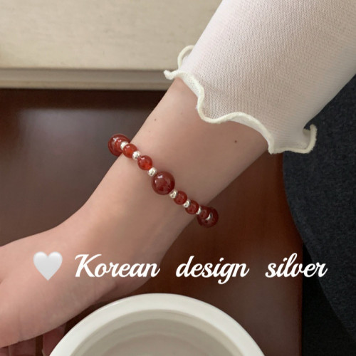 2026年新中式手工飾品S925純銀紅瑪瑙珠珠彈力繩手鏈小衆高級感
