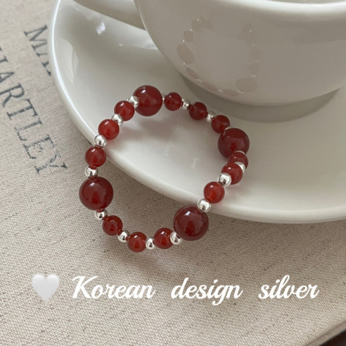 2026年新中式手工飾品S925純銀紅瑪瑙珠珠彈力繩手鏈小衆高級感