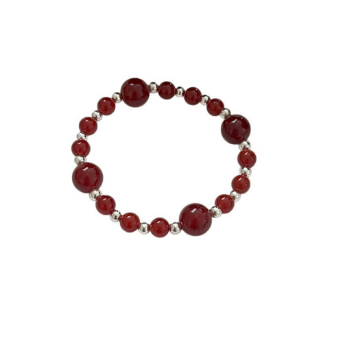 2026年新中式手工飾品S925純銀紅瑪瑙珠珠彈力繩手鏈小衆高級感