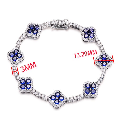 歐美精緻四葉草網球鏈簡約百搭鋯石嘻哈手鏈女士個性飾品