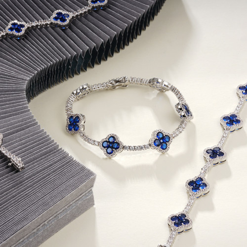 歐美精緻四葉草網球鏈簡約百搭鋯石嘻哈手鏈女士個性飾品