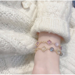 天然紫水晶月光石手鏈女四葉草女夏生ins小衆設計輕奢閨蜜