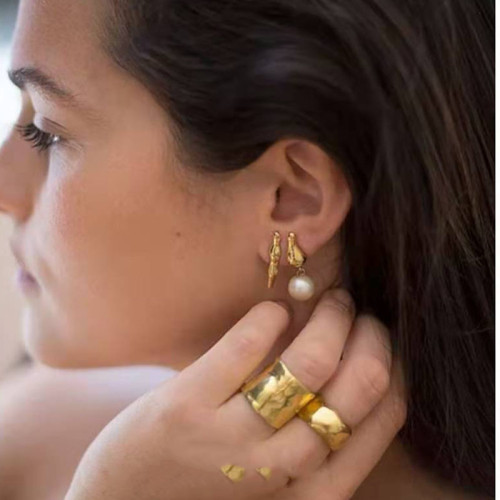 設計師設計感不規則磨砂面鈦鋼鍍金戒指女鍍18k金開口ins潮 設計師設計感不規則磨砂面鈦鋼鍍金戒指女鍍18k金開口ins潮