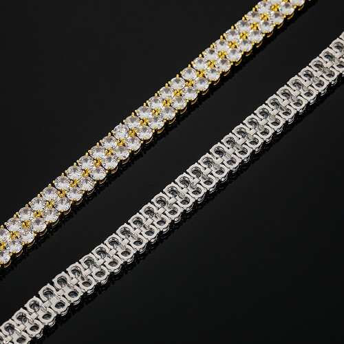 6mm 雙排銅微鑲鋯石網球手鏈 嘻哈個性風格 Tennis Chain Brace