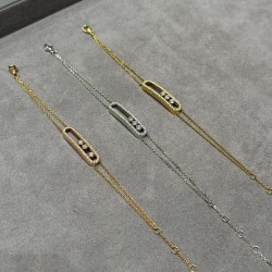 飾梅家三顆鑽石可滑動滿鑽廻形針U型小衆輕奢高級感大號手鏈