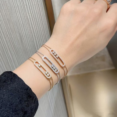 飾梅家三顆鑽石可滑動滿鑽廻形針U型小衆輕奢高級感大號手鏈