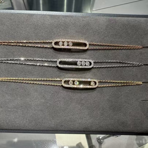 飾梅家三顆鑽石可滑動滿鑽廻形針U型小衆輕奢高級感大號手鏈