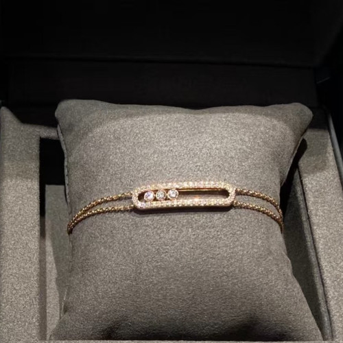 飾梅家三顆鑽石可滑動滿鑽廻形針U型小衆輕奢高級感大號手鏈